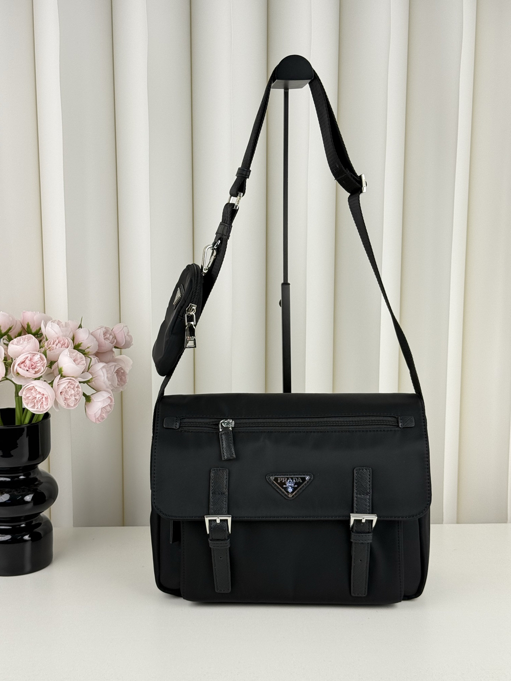 🌹Prada Nylon Messenger Bag With Detachable Mini Pouch